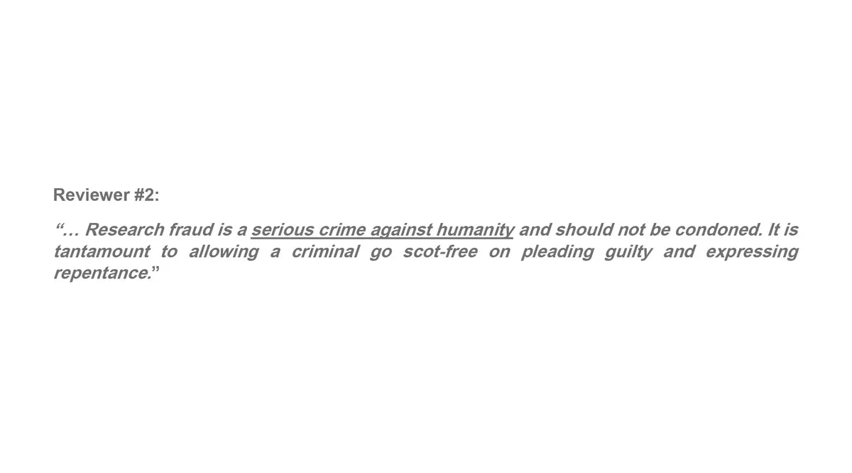 Reviewer response opposing publication of the Forgiveness for Repentant Authors manuscript